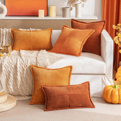 2 Packs Throw Pillow Covers Corduroy,Decorative Lumbar Pillow Covers, JOMWEN Super Soft Boho Striped Cushion Covers for Couch Bed Sofa Livingroom (Burnt Orange, 50 x 30 cm)