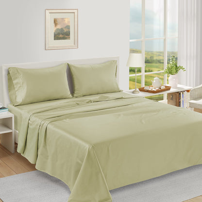 LANE LINEN 100% Egyptian Cotton Sheets, Sustainably Produced Eco Friendly Luxury Hotel Like Thick sábanas King, 16 inch Reinforced French Seam deep Pocket King Sheet Set-Sea Foam