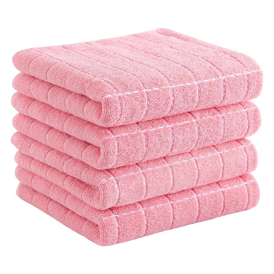 100% Cotton Terry Kitchen Towels(Pink, 13 x 28 inches), Checkered Designed, Soft and Super Absorbent Dish Towels, 4 Pack