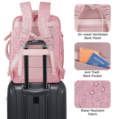 Carry On Backpack for Women, 50L Travel Backpack Flight Approved, Expandable Backpack For Airplanes, 17 Inch Laptop Backpack, Luggage Backpack Daypack Lightweight Business Weekender Bag, Pink