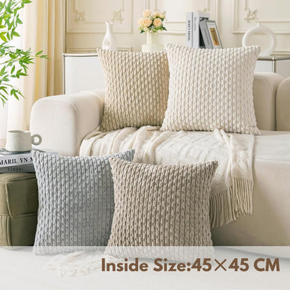 4 Packs Throw Pillow Covers Corduroy, Decorative Lumbar Pillow Covers, JOMWEN Super Soft Boho Striped Cushion Covers for Couch Bed Sofa Livingroom (Neutral, 45 x 45 cm)
