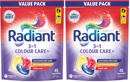 Radiant Colour Care 3 in 1 Laundry Detergent, 675 g (45 Capsules) (Pack of 2)