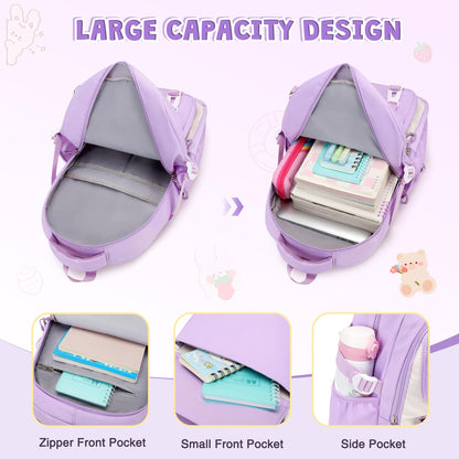 DIGOBAY Girls Backpack, School Backpack for Girls with Lunch Box Pencil Case Set for Teen Kids Girl Elementary Primary Middle High College School Bookbag with Cute Pins Purple
