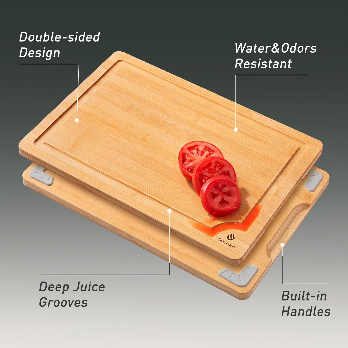 Bamboo Cutting Board Set Non Slip Feet with Holder Over Sink Kitchen Gadgets Gifts