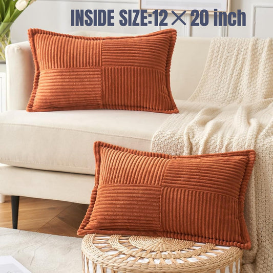 2 Packs Throw Pillow Covers Corduroy,Decorative Lumbar Pillow Covers, JOMWEN Super Soft Boho Striped Cushion Covers for Couch Bed Sofa Livingroom (Burnt Orange, 50 x 30 cm)