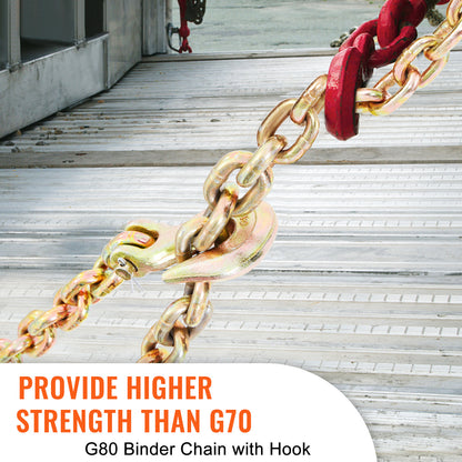 VEVOR Transport Binder Chain, 7100lbs Working Load Limit,G80 Tow Chain Tie Down With Grab Hooks, DOT Certified, Galvanized Coating Manganese Steel For Dock Factory Construction Site, 2 Pack