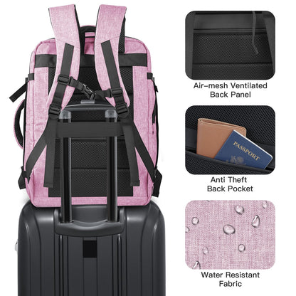 Carry On Backpack, 40-50L Travel Backpack for Men & Women, Expandable Backpack For Airplanes, 17 Inch Laptop Backpack, Luggage Backpack 40L Daypack Lightweight Business Weekender Bag, Light Pink