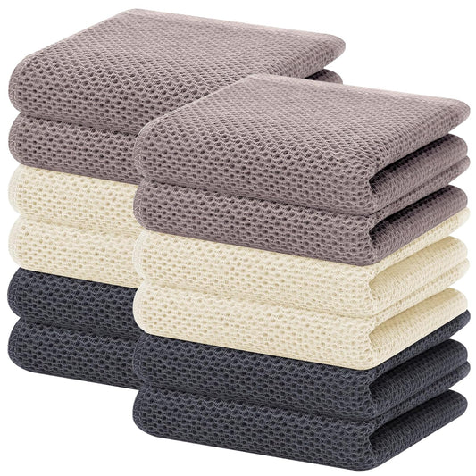 100% Cotton Waffle Weave Kitchen Dish Towels, Ultra Soft Absorbent Quick Drying Cleaning Towel, 13 x 28 Inches, 12-Pack, Mixed Color