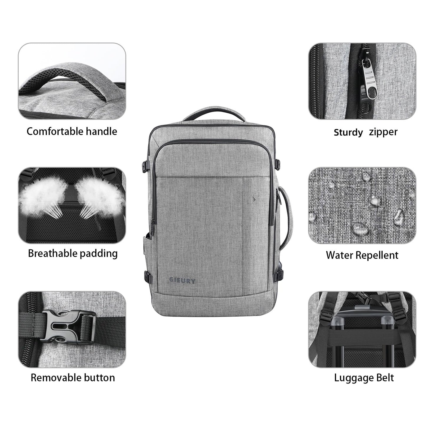 Carry On Backpack, Extra Large 40-50L Travel Backpack for Men & Women, Expandable Backpack For Airplanes, 17 Inch Laptop Backpack, Luggage Backpack 40L Daypack Lightweight Business Weekender Bag, Grey