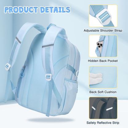 DIGOBAY School Backpack for Girls Backpack with Lunch Box Pencil Case Set for Teen Kids Girl Elementary Primary Middle High College School Bookbag with Cute Pins Blue