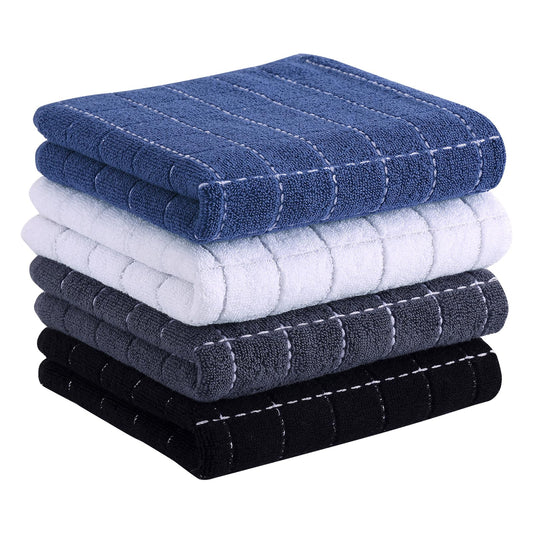 100% Cotton Terry Kitchen Towels(Multiple Color, 13 x 28 inches), Checkered Designed, Soft and Super Absorbent Dish Towels, 4 Pack