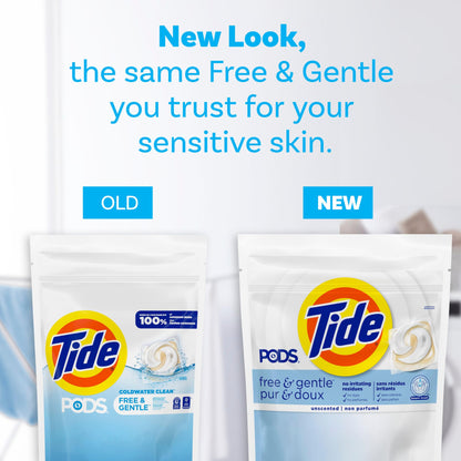 Tide PODS Free & Gentle, Laundry Detergent Liquid Pacs, Unscented and Hypoallergenic for Sensitive Skin, 31 Count - Packaging May Vary