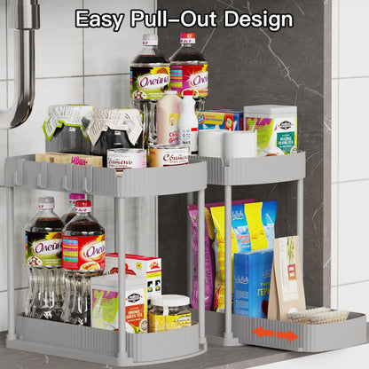 2 Pack Multi-Purpose Pull-Out Storage Organizers, Under Sink Organizers and Storage for Bathroom & Kitchen, Under Cabinet Organizers and storage, 14.8 Inch, Grey