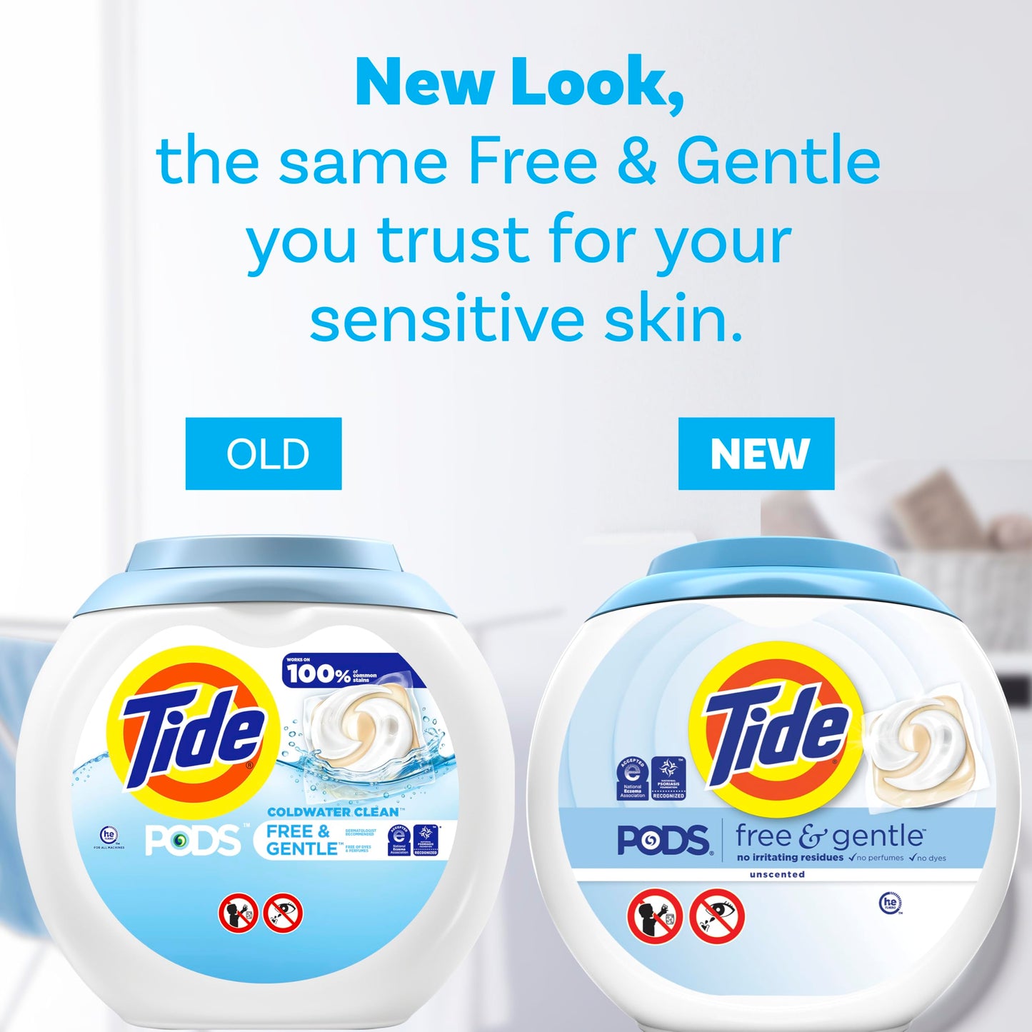 Tide PODS Free & Gentle, Laundry Detergent Liquid Pacs, Unscented and Hypoallergenic for Sensitive Skin, 42 Count - Packaging May Vary