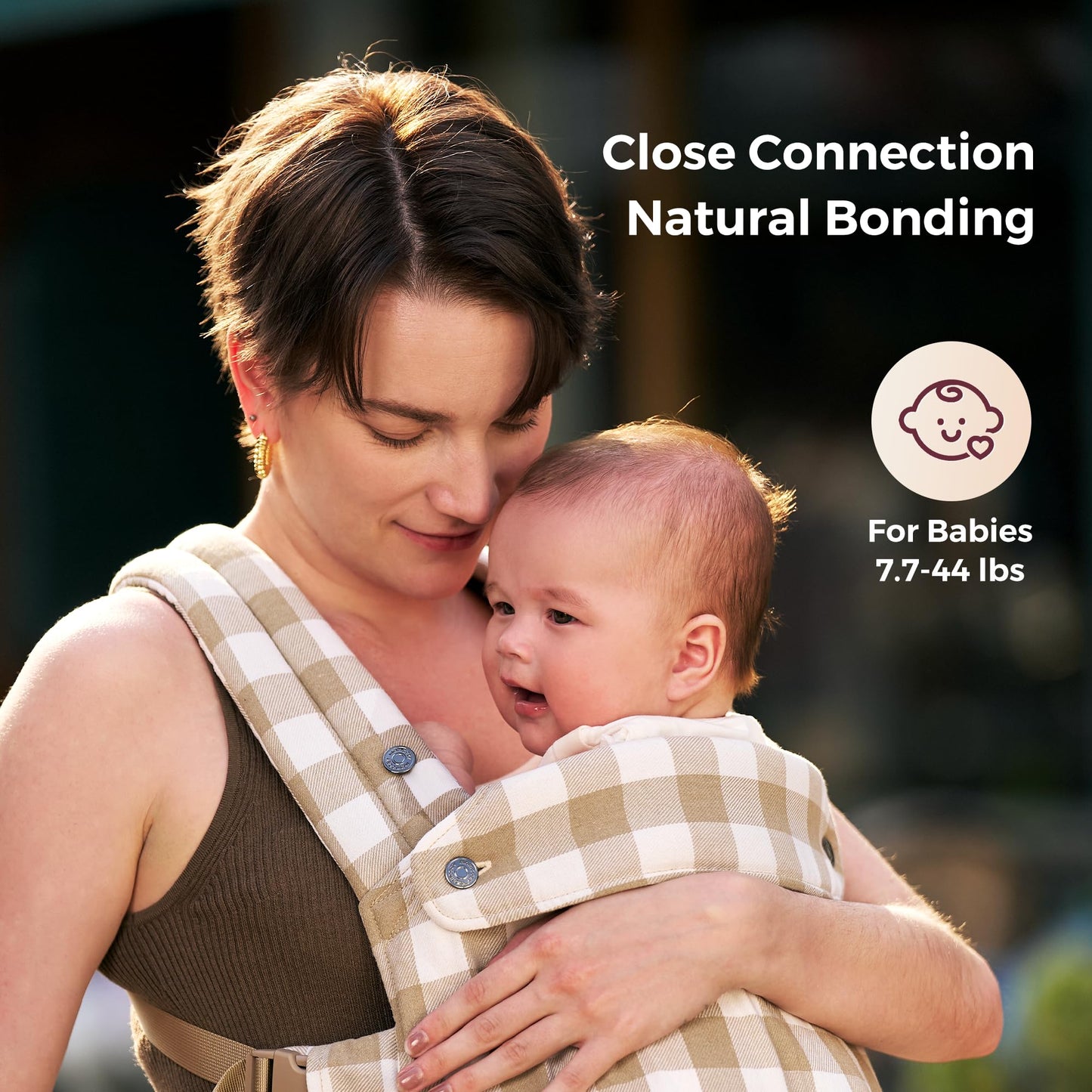 Momcozy Baby Carrier with Natural Cotton Linen, Built to Last, Ergonomic Design, Lightweight and Comfortable, Hands-Free for Moms&Dads, Brown Checkerboard