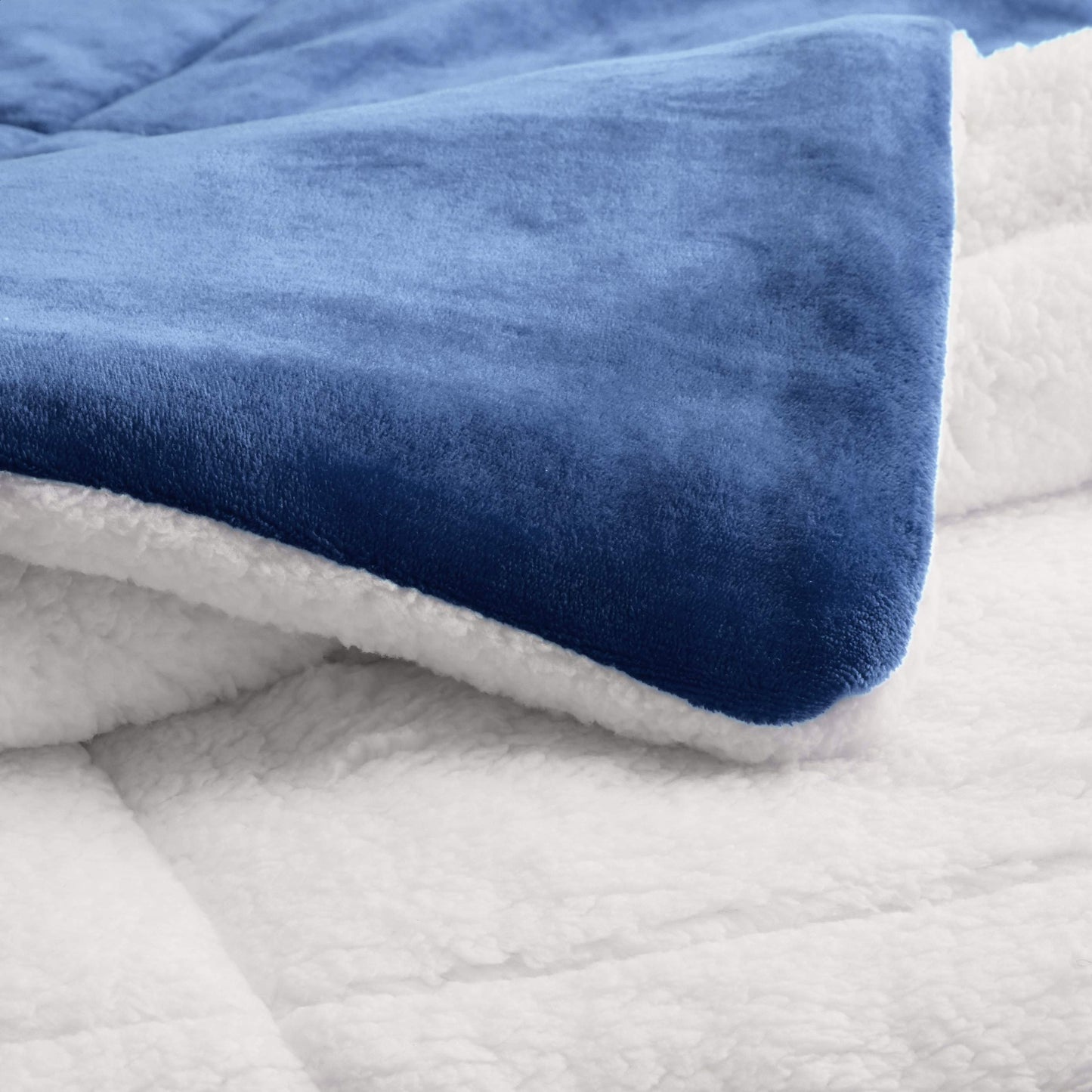 Ultra-Soft Micromink Sherpa Comforter Bed Set - Navy, Full/Queen