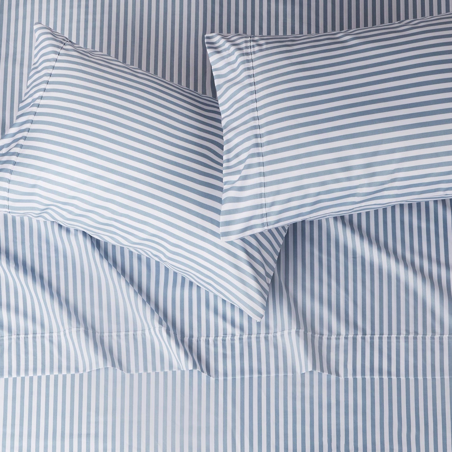 Lightweight Super Soft Easy Care Microfiber 4 Piece Bed Sheet Set With 14-inch Deep Pockets - Queen, Dusty Blue Pinstripe,Printed