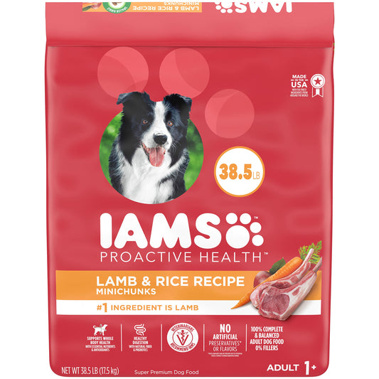 IAMS Minichunks Adult Dry Dog Food Lamb & Rice Recipe Dog Kibble, 38.5 lb. Bag