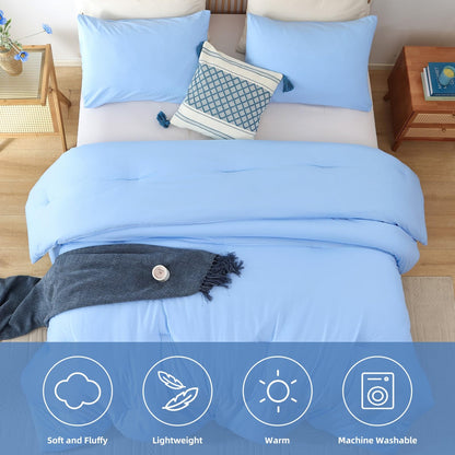 ROSGONIA King Size Comforter Set Light Blue, 3pcs King Comforter Set (1 Comforter & 2 Pillowcases) All Season Soft Lightweight Bedspread Blanket Quilt