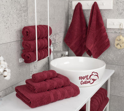 American Soft Linen Luxury 6 Piece Towel Set, 2 Bath Towels 2 Hand Towel 2 Washcloths, 600 GSM 100% Cotton Turkish Towels for Bathroom, Bordeaux Red Towel Sets