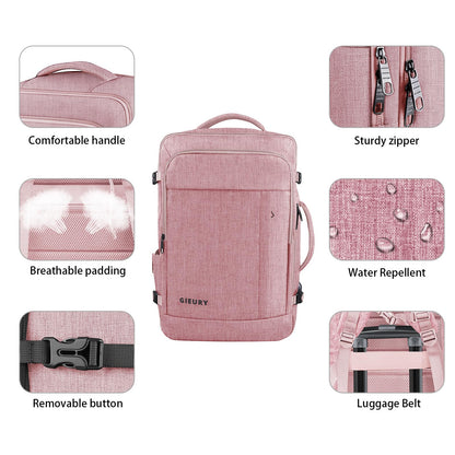 Carry On Backpack for Women, 50L Travel Backpack Flight Approved, Expandable Backpack For Airplanes, 17 Inch Laptop Backpack, Luggage Backpack Daypack Lightweight Business Weekender Bag, Pink