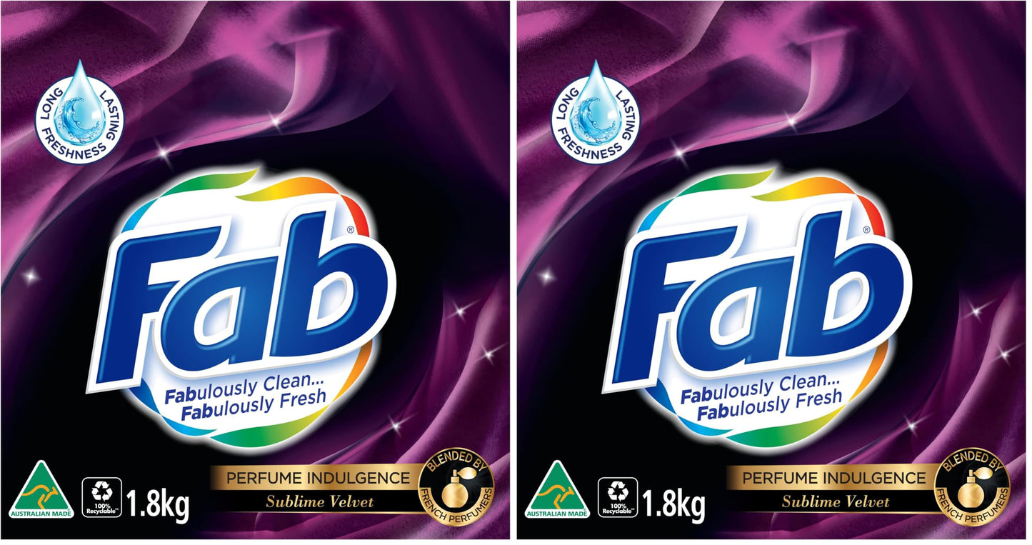 Fab Perfume Indulgence Sublime Velvet, Laundry Powder Washing Detergent, (packaging may vary), 1.8 Kilograms (Pack of 2)