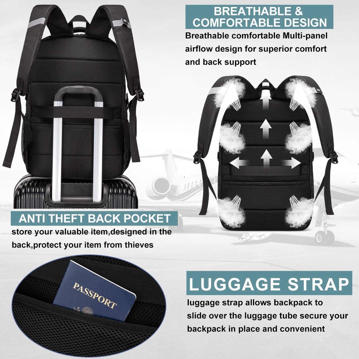 Backpack, Laptop Backpack, Carry on Backpack, Durable Large 17.3 Inch TSA Friendly Business Travel Laptop Backpack with USB Port, College School Bag Gift for Men Women Teens Bookbag, Black