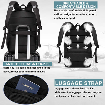 Backpack, Laptop Backpack, Carry on Backpack, Durable Large 17.3 Inch TSA Friendly Business Travel Laptop Backpack with USB Port, College School Bag Gift for Men Women Teens Bookbag, Black