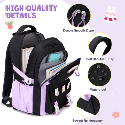 DIGOBAY Girls Backpack, School Backpack for Girls with Lunch Box Pencil Case Set for Teen Kids Girl Elementary Primary Middle High College School Bookbag with Cute Pins Blackpruple