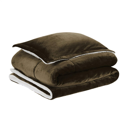 Ultra-Soft Micromink Sherpa Comforter Bed Set - Chocolate, Twin