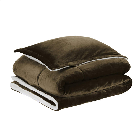 Ultra-Soft Micromink Sherpa Comforter Bed Set - Chocolate, Twin