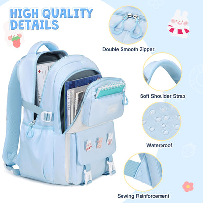 DIGOBAY School Backpack for Girls Backpack with Lunch Box Pencil Case Set for Teen Kids Girl Elementary Primary Middle High College School Bookbag with Cute Pins Blue