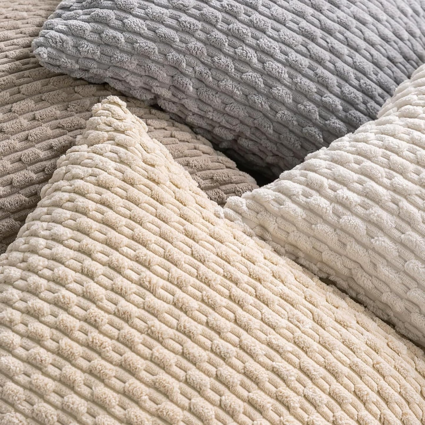 4 Packs Throw Pillow Covers Corduroy, Decorative Lumbar Pillow Covers, JOMWEN Super Soft Boho Striped Cushion Covers for Couch Bed Sofa Livingroom (Neutral, 45 x 45 cm)