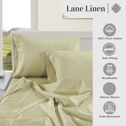 LANE LINEN Ultra Soft Queen Size Sheets Set,100% Egyptian Cotton Mercerized Fully Elasticized with French Seam on Fitted Hotel Like Thick Luxury Bed Sheets Queen Size- Sea Foam