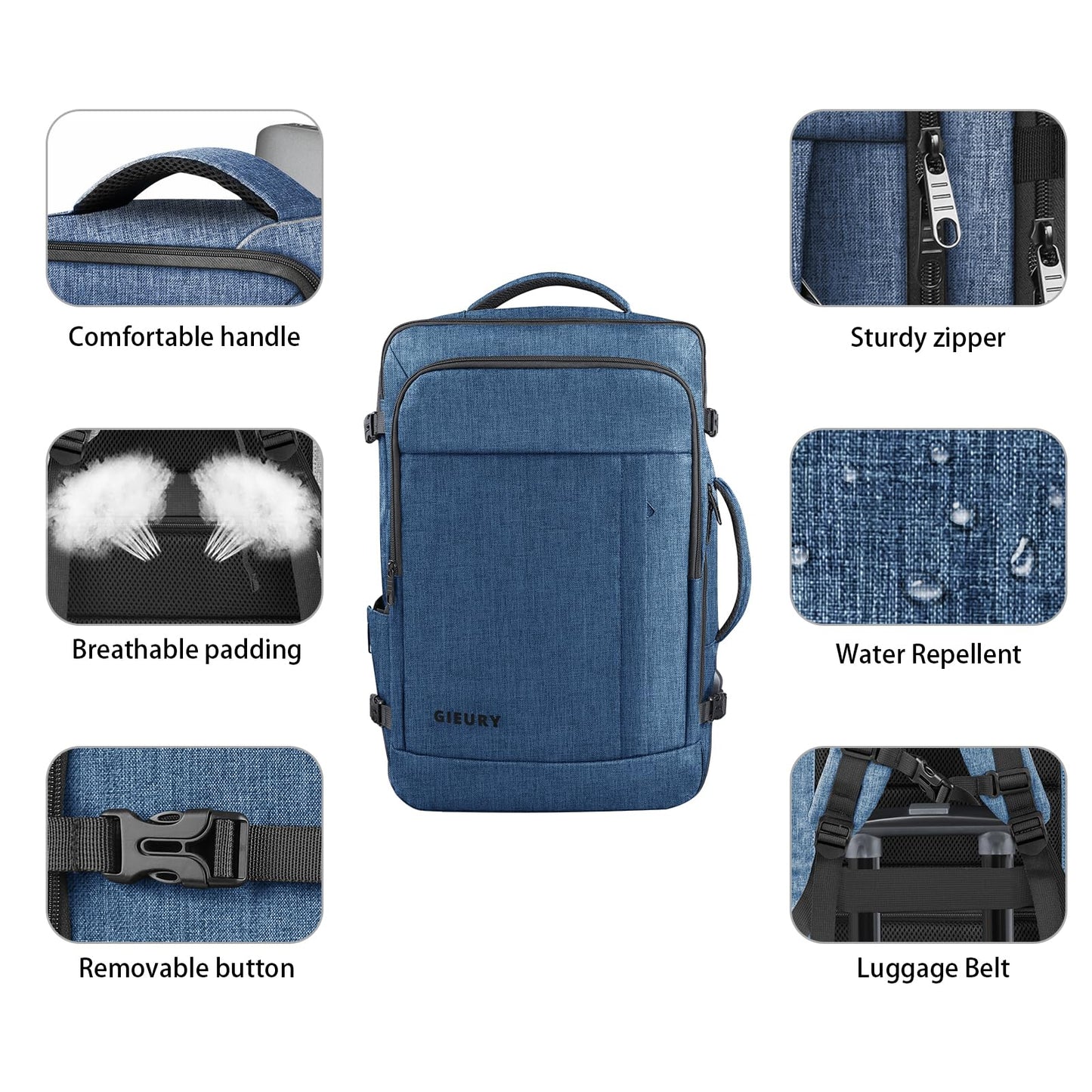 Carry On Backpack, Extra Large 50L Travel Backpack for Men & Women, Expandable Backpack For Airplanes, 17 Inch Laptop Backpack, Luggage Backpack 40L Daypack Lightweight Business Weekender Bag, Blue