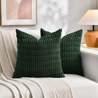 Fancy Homi Set of 4 Green Boho Decorative Throw Pillow Covers 18x18 Inch for Couch Bed Sofa, Aesthetic Modern Bohemian Room Decor, Soft Fuzzy Fluffy Cozy Corduroy Cushion Case 45x45cm