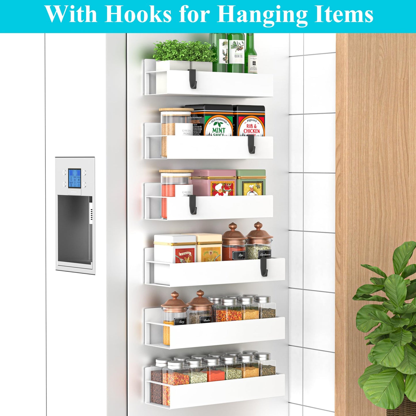 6 Pack Magnetic Spice Storage Rack Organizer for Refrigerator and Oven, White Fridge Organizers and Storage