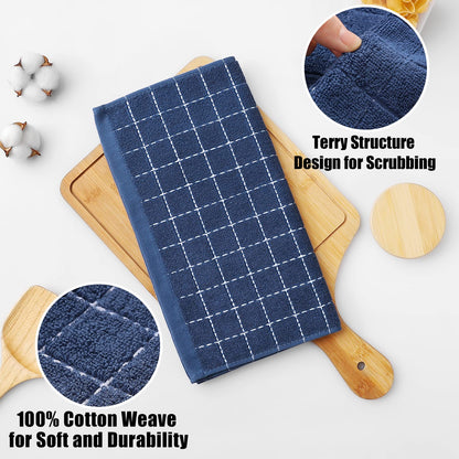 100% Cotton Terry Kitchen Dish Cloths, Ultra Soft and Absorbent Dish Towels for Kitchen, Suitable for Drying and Washing Dishes, 6 Pack, 12 x 12 Inches, Navy Blue
