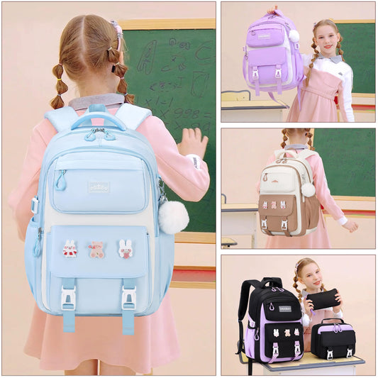 DIGOBAY School Backpack for Girls Backpack with Lunch Box Pencil Case Set for Teen Kids Girl Elementary Primary Middle High College School Bookbag with Cute Pins Blue