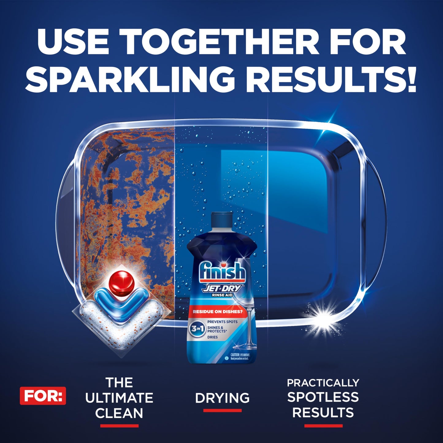 Finish Jet-Dry Dishwasher Rinse Aid, Compatible with Dishwasher Detergent, Prevents Spots & Residues, Dries, Shine & Protects, 16 oz, 155 Washes.