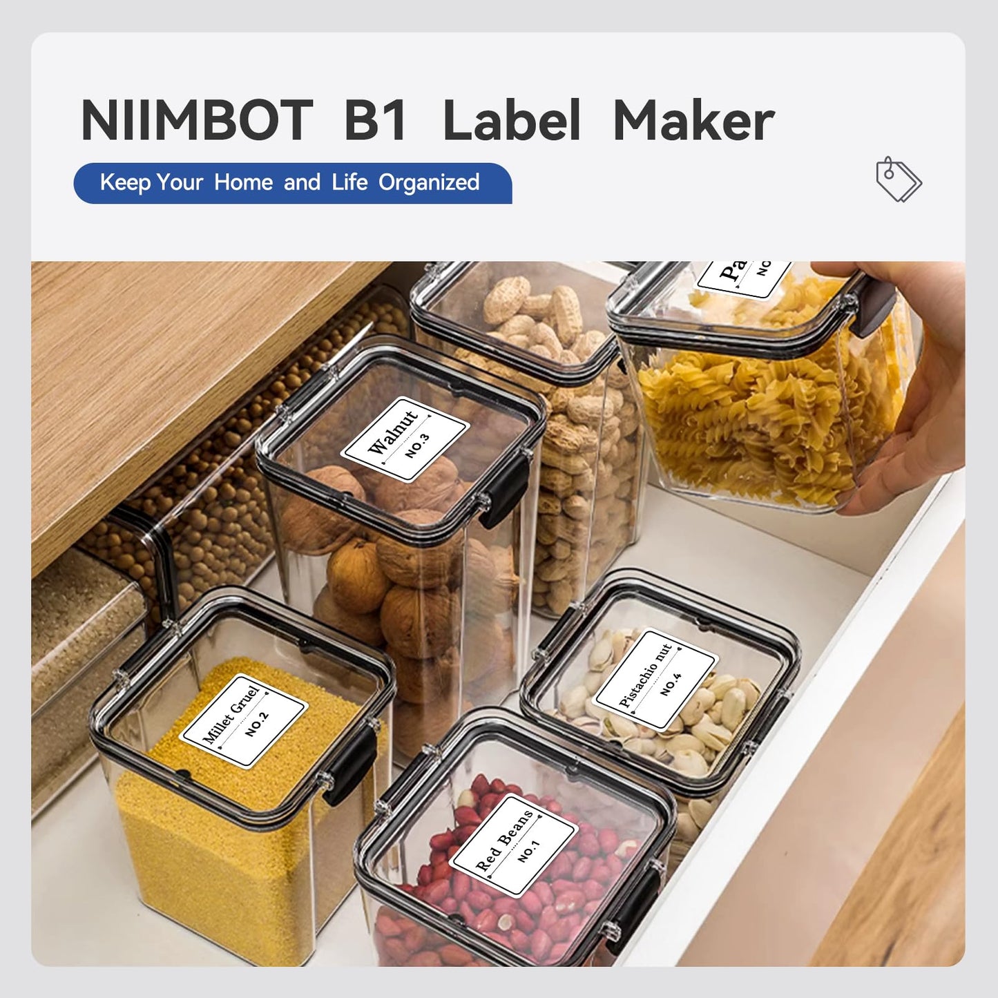 NIIMBOT B1 Label Maker, Thermal Label Printer, Mini Label Maker Machine with Tape, Small Sticker Printer with Auto Identification, Bluetooth Labelling Machine for Office, Home, Business