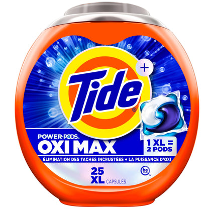 Tide Oxi Max Power PODS Laundry Detergent, Laundry Pods with Stain Remover Plus Oxi Power, 25 Count