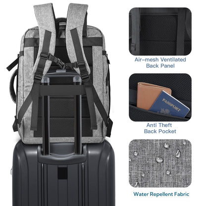 Carry On Backpack, Extra Large 40-50L Travel Backpack for Men & Women, Expandable Backpack For Airplanes, 17 Inch Laptop Backpack, Luggage Backpack 40L Daypack Lightweight Business Weekender Bag, Grey