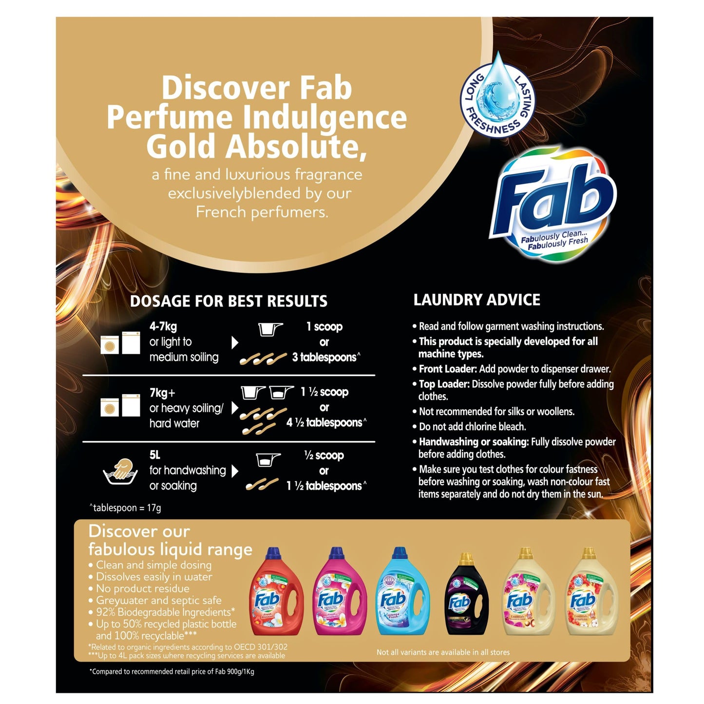 Fab Perfume Indulgence Gold Absolute Laundry Powder Detergent, 3.8 Kilograms