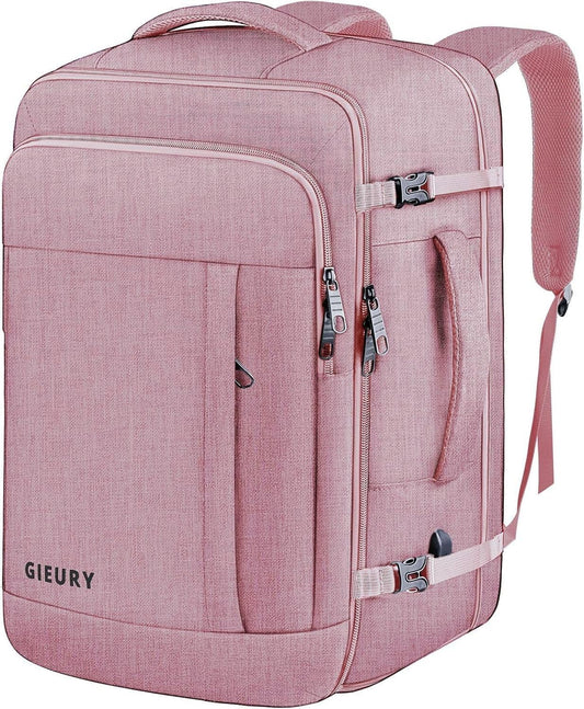Large Travel Backpack for Women, 55L Carry On Backpack, Expandable Backpack Big Capacity For Airplanes, Travel Gifts for Women, Fits 18.4 Inch Laptop, Luggage Backpack Suitcase Daypack Bag, Pink