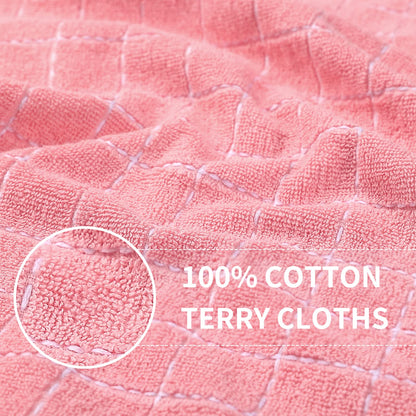 100% Cotton Terry Kitchen Towels(Pink, 13 x 28 inches), Checkered Designed, Soft and Super Absorbent Dish Towels, 4 Pack