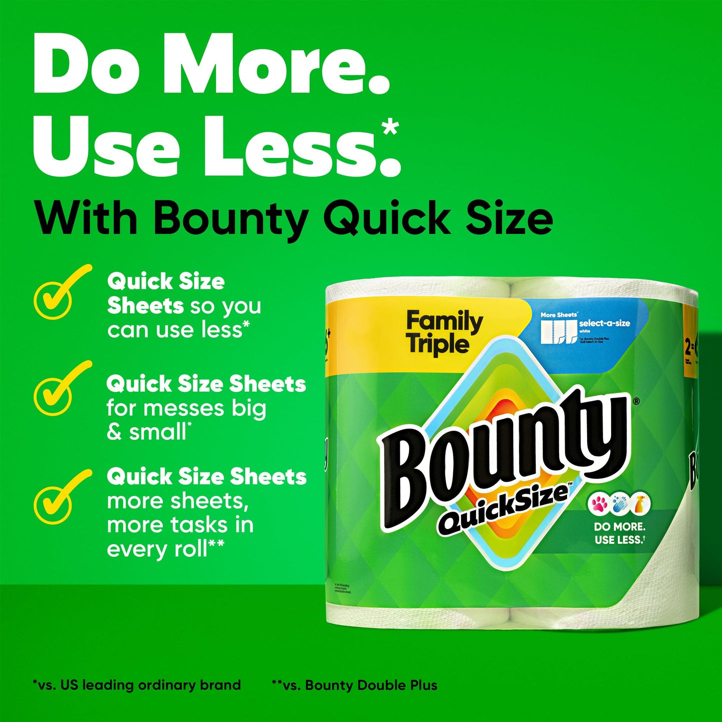 Bounty Quick-Size Paper Towels, White, 12 Family Triple Rolls = 40 Regular Rolls