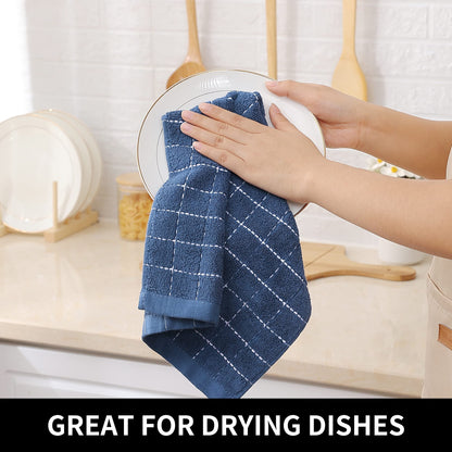 100% Cotton Terry Kitchen Dish Cloths, Ultra Soft and Absorbent Dish Towels for Kitchen, Suitable for Drying and Washing Dishes, 6 Pack, 12 x 12 Inches, Navy Blue