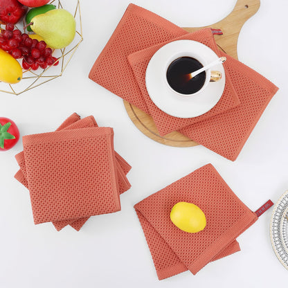 100% Cotton Waffle Weave Kitchen Dish Cloths, Ultra Soft Absorbent Quick Drying Dish Towels, 12 x 12 Inches, 6-Pack, Coral