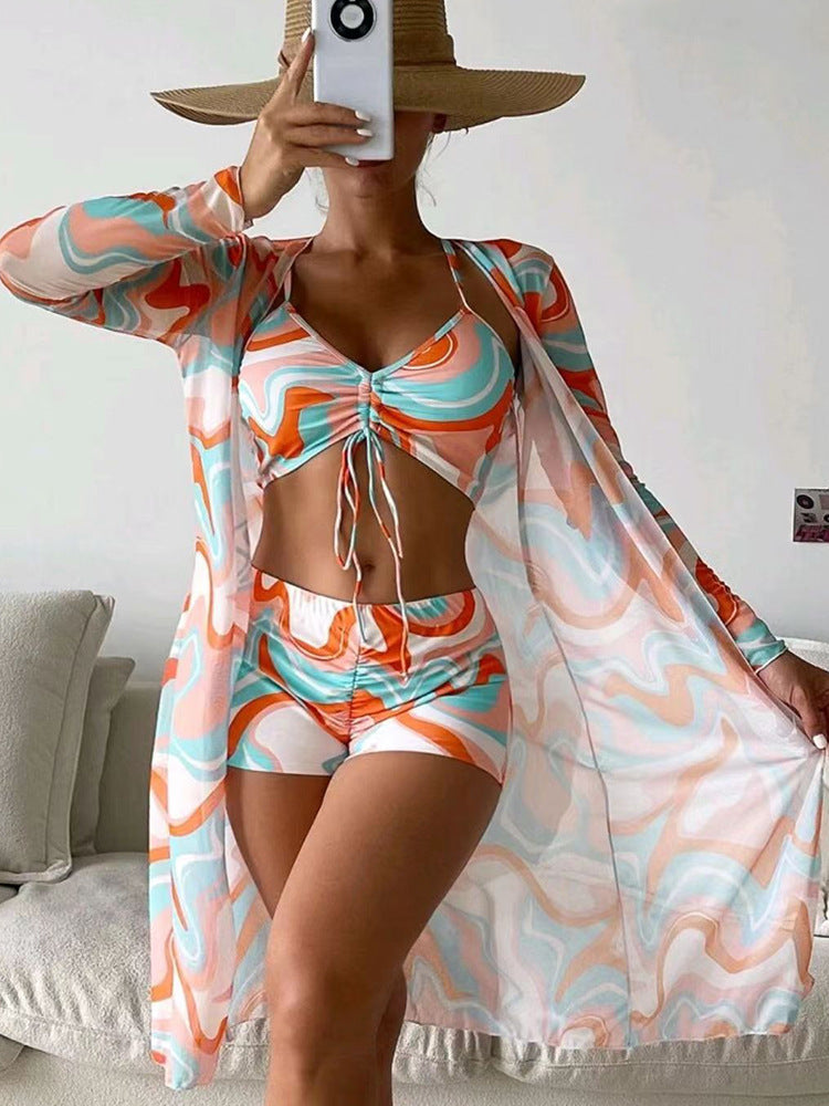 3pcs  Bikini With Long Sleeve Cardigan Fashion Summer Beach Swimsuit Women
